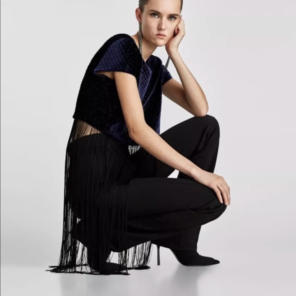 Zara velvet top with fringe, size M or L - Picture 3 of 7